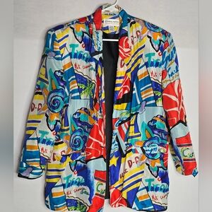 Vintage Carol Horn Workshop Blazer Silk Size Medium Multicolored